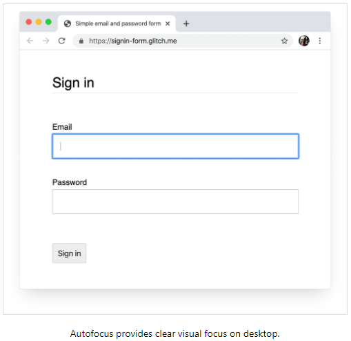 . and X + 
C https:J/siwWform.gRev.mR 
Sign in 
in 
Autofocus provides clear visual focus on desktop. 