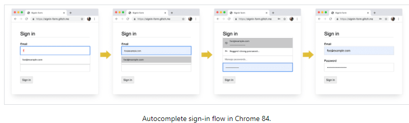 Sign 
Autocomplete sign-in flow in Chrome 84. 